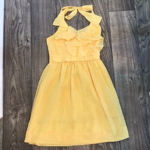 BCBG Sleeveless Yellow Ruffle Halter Dress, 2